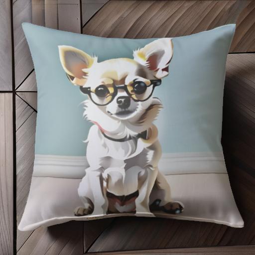 メガネ チワワ クッションカバー 45×45cm アニマル柄 おしゃれ 可愛い クッション本体付き 正方形 犬ファン