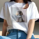 Tシャツ レディース 犬ファン 半袖 春夏 犬柄 プリント カジュアル かわいい 人間用 フィットネス ダンス 眼鏡 プードル ブルーの首輪 セーター(4)