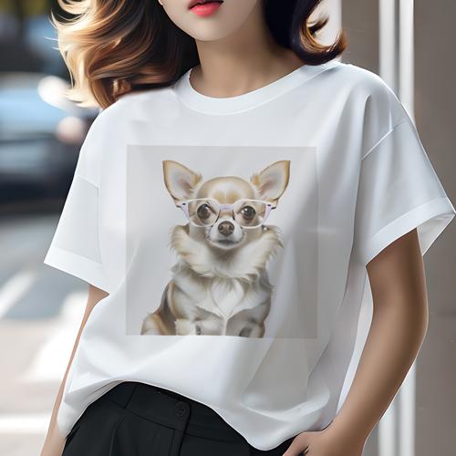 Tシャツ レディース 犬ファン 半袖 春夏 犬柄 プリント カジュアル かわいい 人間用 フィットネス ダンス メガネ チワワ Tシャツ レディース 犬ファン 半袖 春夏 犬柄 プリント カジュアル かわいい 人間用 フィットネス ダンス メガネ チワワ