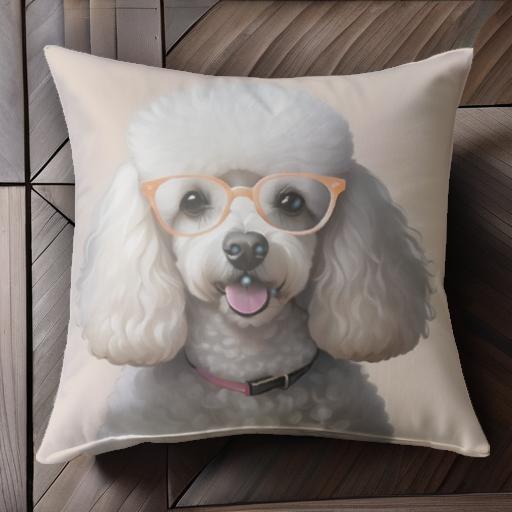 メガネ プードル 首輪 かわいい ファッション クッションカバー 45×45cm アニマル柄 おしゃれ 可愛い ..