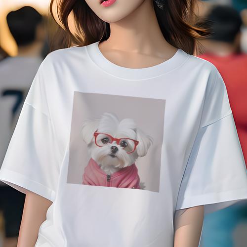 Tシャツ レディース 犬ファン 半袖 春夏 犬柄 プリント カジュアル かわいい 人間用 フィットネス ダンス メガネ マルチーズ ピンクの服 Tシャツ レディース 犬ファン 半袖 春夏 犬柄 プリント カジュアル かわいい 人間用 フィットネス ダンス メガネ マルチーズ ピンクの服