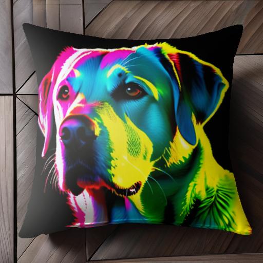 カラフル ラブラドールレトリバー ネオン アート ポップアート 光沢 クッションカバー 45×45cm アニマル柄 おしゃれ 可愛い クッション本体付き 正方形 犬ファン