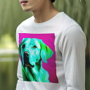 長袖Tシャツ 人間用 メンズ 秋春夏 プリント レジャー アウトドア カジュアル かわいい 犬ファン ピンクの背景 ラブラドールレトリバー ポップアート