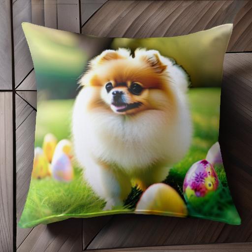 イースターエッグ ポメラニアン 草 木 クッションカバー 45×45cm アニマル柄 おしゃれ 可愛い クッショ..
