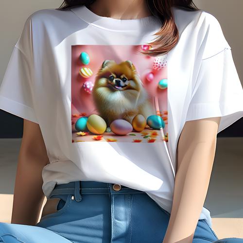Tシャツ レディース 犬ファン 半袖 春夏 犬柄 プリント カジュアル かわいい 人間用 フィットネス ダンス 卵 イースター ポメラニアン 花 Tシャツ レディース 犬ファン 半袖 春夏 犬柄 プリント カジュアル かわいい 人間用 フィットネス ダンス 卵 イースター ポメラニアン 花