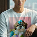 長袖Tシャツ 人間用 メンズ 秋春夏 プリント レジャー アウトドア カジュアル かわいい 犬ファン 卵 イースター シーズー リボン 花