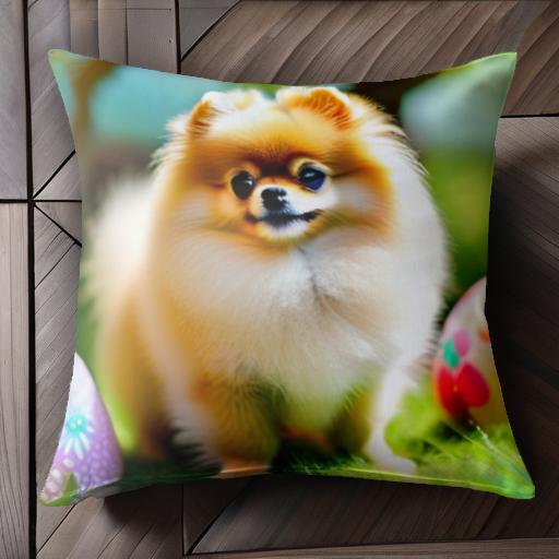 イースターエッグ ポメラニアン 草 木 クッションカバー 45×45cm アニマル柄 おしゃれ 可愛い クッショ..