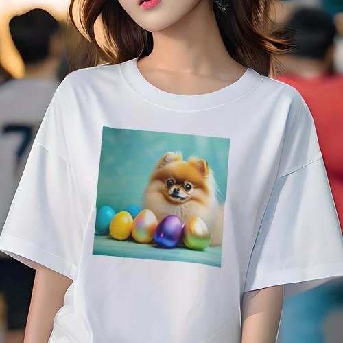 Tシャツ レディース 犬ファン 半袖 春夏 犬柄 プリント カジュアル かわいい 人間用 フィットネス ダンス カラフルな卵 イースター ポメラニアン Tシャツ レディース 犬ファン 半袖 春夏 犬柄 プリント カジュアル かわいい 人間用 フィットネス ダンス カラフルな卵 イースター ポメラニアン