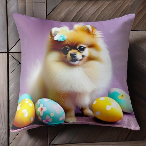 イースターエッグ ポメラニアン クッションカバー 45×45cm アニマル柄 おしゃれ 可愛い クッション本体..