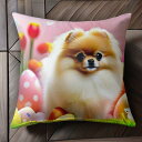 チューリップ ポメラニアン イースターエッグ 芝生 春 クッションカバー 45×45cm アニマル柄 おしゃれ 可愛い クッション本体付き 正方形 犬ファン