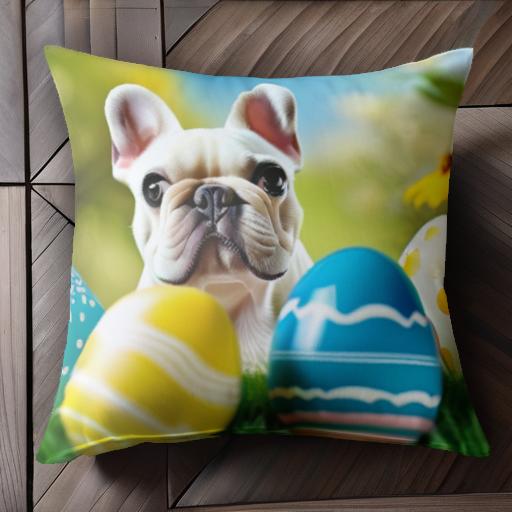 イースターエッグ フレンチブルドッグ 草 花 クッションカバー 45×45cm アニマル柄 おしゃれ 可愛い クッション本体付き 正方形 犬ファン