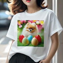 Tシャツ レディース 犬ファン 半袖 春夏 犬柄 プリント カジュアル かわいい 人間用 フィットネス ダンス たまご イースター ポメラニアン カラフル 花 草