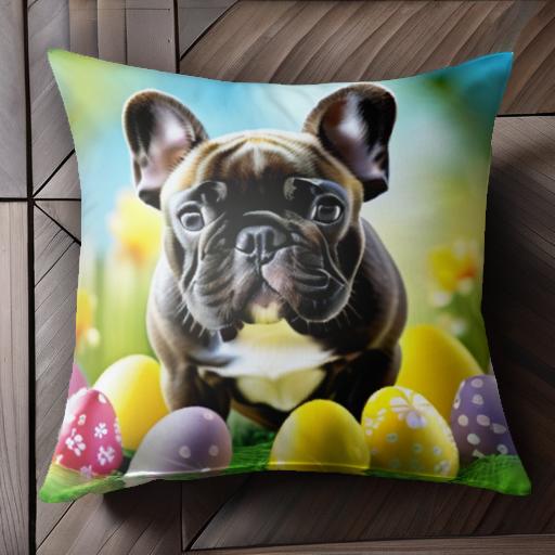 イースターエッグ フレンチブルドッグ 花 芝生 クッションカバー 45×45cm アニマル柄 おしゃれ 可愛い ..