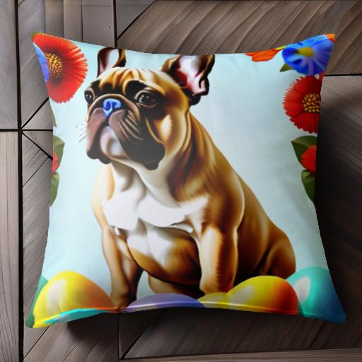 花 フレンチブルドッグ 卵 イースター クッションカバー 45×45cm アニマル柄 おしゃれ 可愛い クッショ..