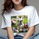 Tシャツ レディース 犬ファン 半袖 春夏 犬柄 プリント カジュアル かわいい 人間用 フィットネス ダンス 花 フレンチブルドッグ バスケット イースターエッグ(4)