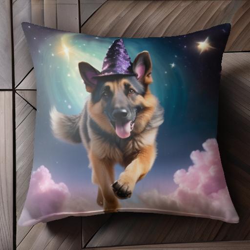 星 ジャーマンシェパード 宇宙 ハット 魔法 雲 クッションカバー 45×45cm アニマル柄 おしゃれ 可愛い クッション本体付き 正方形 犬ファン