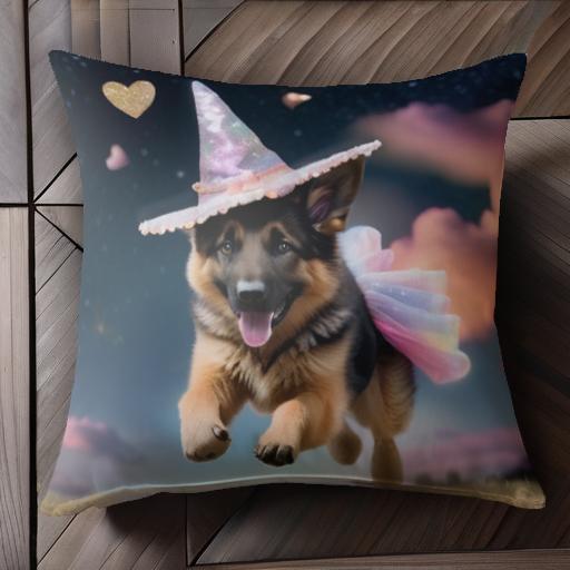 魔法の帽子 ジャーマンシェパードドッグ ファンタジー ハート 夜空 夢 クッションカバー 45×45cm アニ..