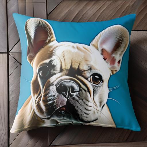 青背景 フレンチブルドッグ クッションカバー 45×45cm アニマル柄 おしゃれ 可愛い クッション本体付き 正方形 犬ファン