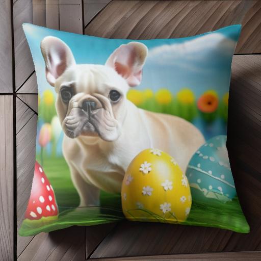 草 フレンチブルドッグ イースターエッグ 花 クッションカバー 45×45cm アニマル柄 おしゃれ 可愛い ク..