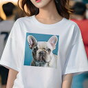 Tシャツ レディース 犬ファン 半袖 春夏 犬柄 プリント カジュアル かわいい 人間用 フィットネス ダンス 青い背景 フレンチブルドッグ(4)