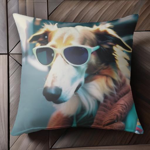サングラス ボルゾイ マフラー 都会 クッションカバー 45×45cm アニマル柄 おしゃれ 可愛い クッション本体付き 正方形 犬ファン