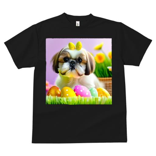 Tシャツ レディース 犬ファン 半袖 春夏 犬柄 プリント カジュアル かわいい 人間用 フィットネス ダンス イースターエッグ シーズー 草 花 バスケット