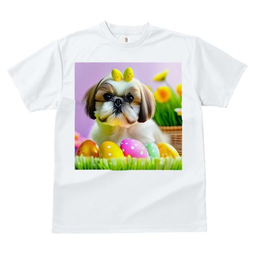 Tシャツ レディース 犬ファン 半袖 春夏 犬柄 プリント カジュアル かわいい 人間用 フィットネス ダンス イースターエッグ シーズー 草 花 バスケット