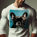 長袖Tシャツ 人間用 メンズ 秋春夏 プリント レジャー アウトドア カジュアル かわいい 犬ファン ブルーの背景 フレンチブルドッグ 可愛い 忠実 ペット 愛らしい