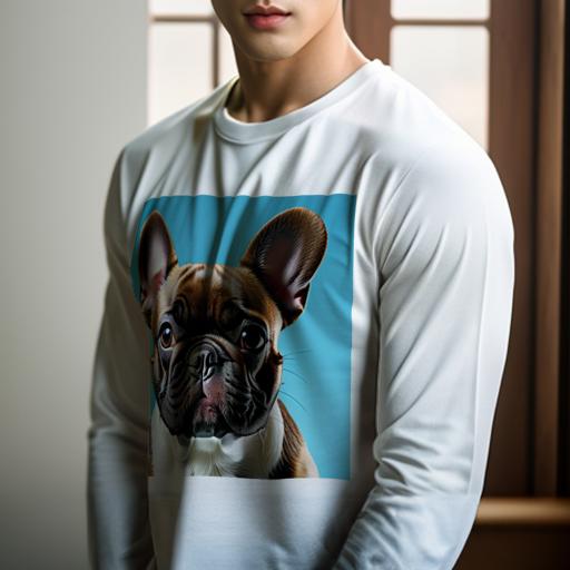 長袖Tシャツ 人間用 メンズ 秋春夏 プリント レジャー アウトドア カジュアル かわいい 犬ファン 青い背景 フレンチブルドッグ