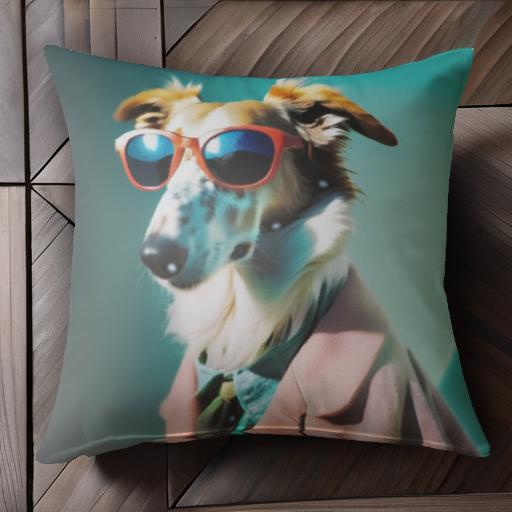 サングラス ボルゾイ 都会 ファッション クール ストリート クッションカバー 45×45cm アニマル柄 おしゃれ 可愛い クッション本体付き..