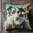 サングラス サルーキ 黄色いコート 都市の背景 クッションカバー 45×45cm アニマル柄 おしゃれ 可愛い クッション本体付き 正方形 犬ファン