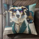 サングラス サルーキ 黄色いコート 都市の背景 クッションカバー 45×45cm アニマル柄 おしゃれ 可愛い クッション本体付き 正方形 犬ファン