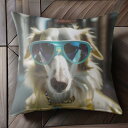 サングラス サルーキ 黄色いコート 都市の背景 クッションカバー 45×45cm アニマル柄 おしゃれ 可愛い クッション本体付き 正方形 犬ファン