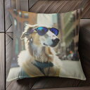 サングラス サルーキ 黄色いコート 都市の背景 クッションカバー 45×45cm アニマル柄 おしゃれ 可愛い クッション本体付き 正方形 犬ファン