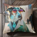 サングラス サルーキ 黄色いコート 都市の背景 クッションカバー 45×45cm アニマル柄 おしゃれ 可愛い クッション本体付き 正方形 犬ファン