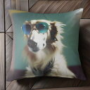 サングラス サルーキ 黄色いコート 都市の背景 クッションカバー 45×45cm アニマル柄 おしゃれ 可愛い クッション本体付き 正方形 犬ファン