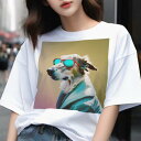 Tシャツ メンズ キッズ 犬ファン 半袖 春夏 犬柄 プリント カジュアル かわいい 人間用 フィットネス ダンス サングラス サルーキ 黄色いコート 都市の背...