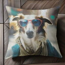 サングラス サルーキ 黄色いコート 都市の背景 クッションカバー 45×45cm アニマル柄 おしゃれ 可愛い クッション本体付き 正方形 犬ファン