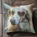 サングラス サルーキ 黄色いコート 都市の背景 クッションカバー 45×45cm アニマル柄 おしゃれ 可愛い クッション本体付き 正方形 犬ファン