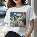 Tシャツ レディース 犬ファン 半袖 春夏 犬柄 プリント カジュアル かわいい 人間用 フィットネス ダンス サングラス サルーキ 黄色いコート 都市の背景 ...