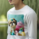 長袖Tシャツ 人間用 メンズ 秋春夏 プリント レジャー アウトドア カジュアル かわいい 犬ファン サングラス サルーキ 黄色いコート 都市の背景 クッション...