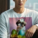 長袖Tシャツ 人間用 メンズ 秋春夏 プリント レジャー アウトドア カジュアル かわいい 犬ファン サングラス サルーキ 黄色いコート 都市の背景 クッション...