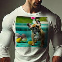長袖Tシャツ 人間用 メンズ 秋春夏 プリント レジャー アウトドア カジュアル かわいい 犬ファン サングラス サルーキ 黄色いコート 都市の背景 クッションカバー 45×45cm