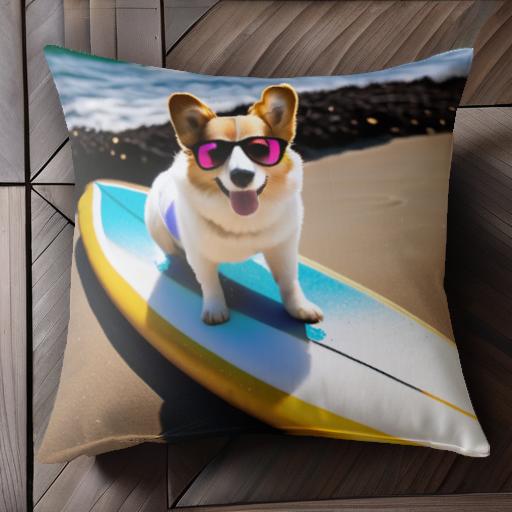 サングラス コーギー サーフボード 砂浜 海 クッションカバー 45×45cm アニマル柄 おしゃれ 可愛い クッション本体付き 正方形 犬ファン
