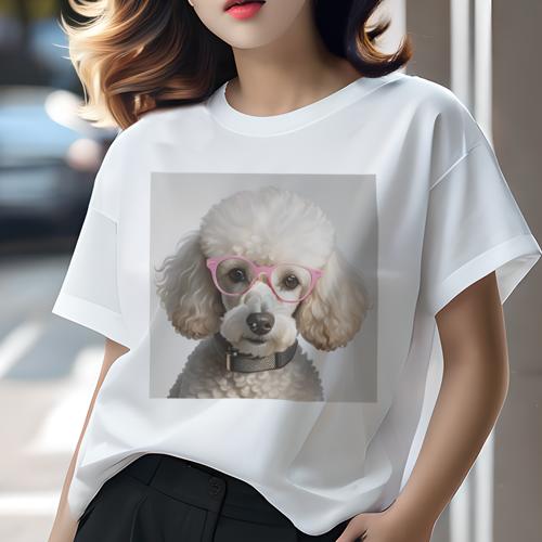 Tシャツ レディース 犬ファン 半袖 春夏 犬柄 プリント カジュアル かわいい 人間用 フィットネス ダンス ピンクの眼鏡 プードル 首輪 Tシャツ レディース 犬ファン 半袖 春夏 犬柄 プリント カジュアル かわいい 人間用 フィットネス ダンス ピンクの眼鏡 プードル 首輪