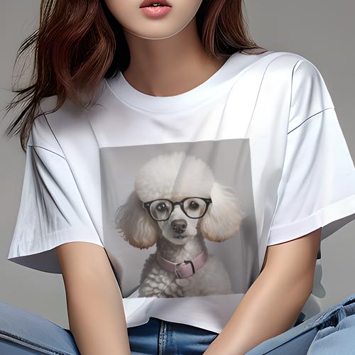 Tシャツ レディース 犬ファン 半袖 春夏 犬柄 プリント カジュアル かわいい 人間用 フィットネス ダンス メガネ プードル ピンクの首輪 Tシャツ レディース 犬ファン 半袖 春夏 犬柄 プリント カジュアル かわいい 人間用 フィットネス ダンス メガネ プードル ピンクの首輪