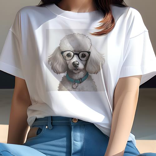 Tシャツ レディース 犬ファン 半袖 春夏 犬柄 プリント カジュアル かわいい 人間用 フィットネス ダンス メガネ プードル 首輪