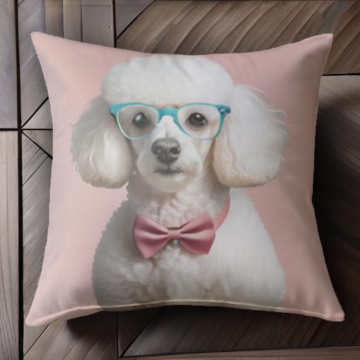 眼鏡 プードル 蝶ネクタイ ピンク背景 クッションカバー 45×45cm アニマル柄 おしゃれ 可愛い クッション本体付き 正方形 犬ファン