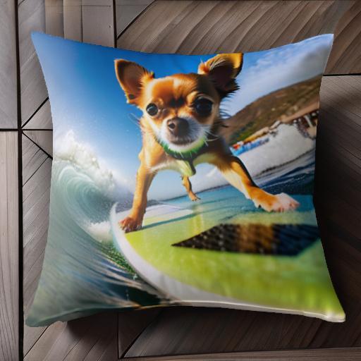 サーフィン チワワ 波 青空 夏 クッションカバー 45×45cm アニマル柄 おしゃれ 可愛い クッション本体..