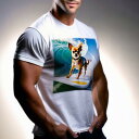 Tシャツ メンズ キッズ 犬ファン 半袖 春夏 犬柄 プリント カジュアル かわいい 人間用 フィットネス ダンス サーフィン チワワ 波 ビーチ 水 犬用ライフジャケット